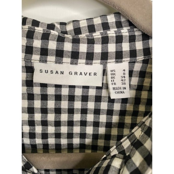 Susan Graver Regular Yarn Dyed Woven Button Front Shirt Black Check - Picture 5 of 5